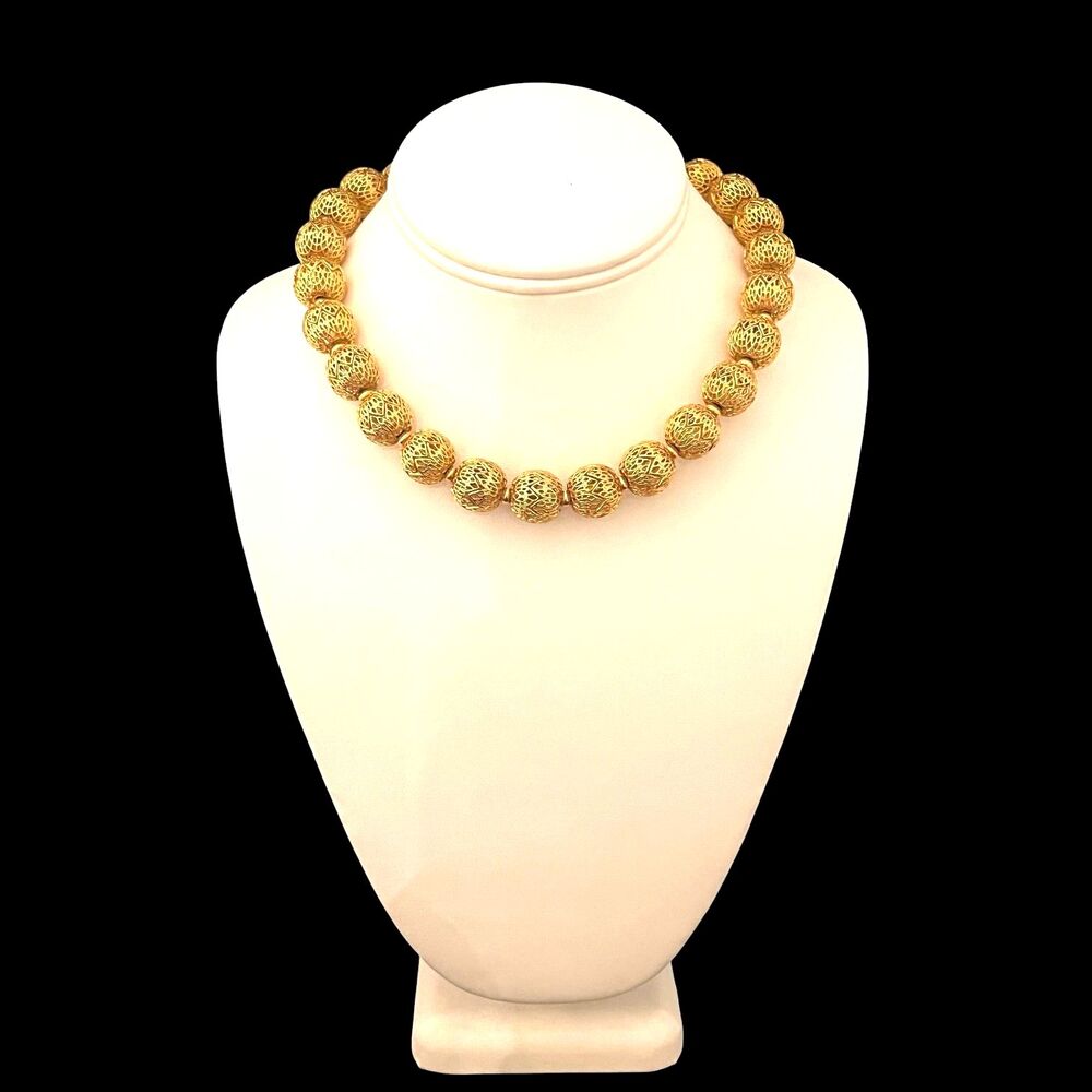 Vintage 1960s Monet Necklace Gold Tone Filigree Bead Collar - 5N